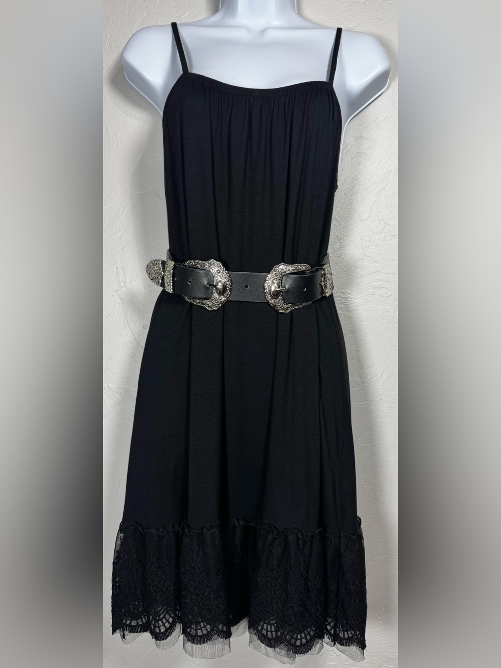 Sunshine & Rodeos Black Lace-Hem Slip Dress Size Medium